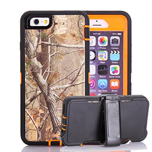 iPhone 6Plus/6SPlus(5.5") Shockproof Rugged Heavy Duty Armor Defender Hybrid Protective Cover Case w/ Belt Clip Built-in Screen Protector Camo 6Plus/6SPlus(5.5")(Tree Orange)