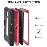 Hybrid Silicone Hard Back Rugged Shockproof Protection Case Armor Dual Structure Military Heavy Duty Rubber with Plastic Stand Cover for Samsung Tab A 8.0 2018 T387 / T387V (Black-Rose)