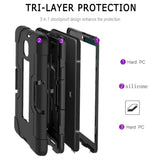 Hybrid Silicone Hard Back Rugged Shockproof Protection Case Armor Dual Structure Military Heavy Duty Rubber with Plastic Stand Cover for Samsung Tab A 8.0 2018 T387 / T387V (Black-Black)