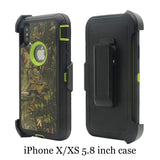 iPhone XS / iPhone X, Heavy Duty Shockproof Dirtproof Defender Case Cover + 1 Belt Clip Holster (Green forest)