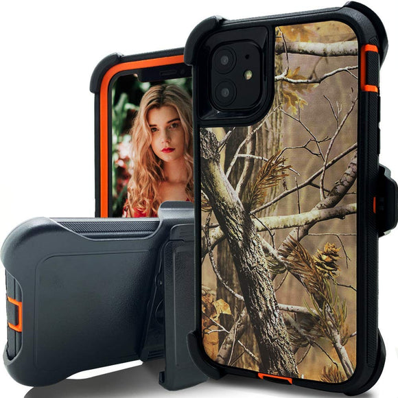 iPhone 11 Camo Holster Belt Clip & Kickstand (Tree Orange)