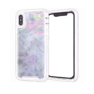 iPhone Xs Max Case, Lisuixi Shiny [Marble Design] TPU Soft Bumper Rubber Silicone Protective Case Luxury Laser Air Cushion [Full-Body Shockproof] Anti-Scratch Cover for Apple iPhone Xs Max 6.5" Grey
