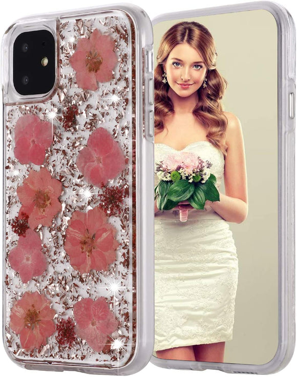 iPhone 13 Pro Gold Flake & Pink Flower Infused Case