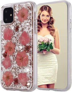 iPhone 14/13 Rose Gold Flake & Pink Flower Infused Case