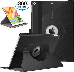 iPad 10.2/ iPad 7th gen 360 Rotating PU Leather Stand Case Hard Back Shell Cover (Black)