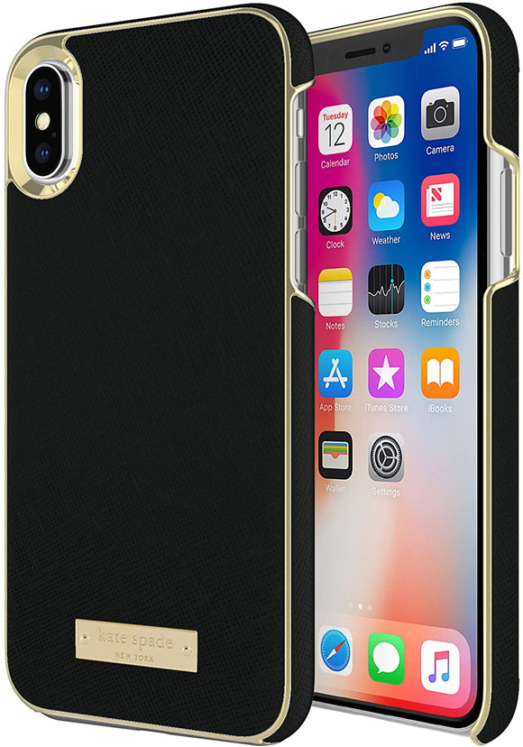 Kate Spade New York Saffiano Wrap Case for iPhone Xs/X - Black and Gold