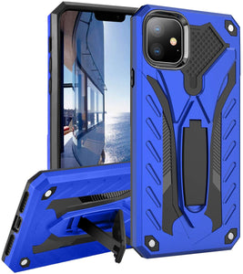 iPhone 11 Pro Max 6.5" Case,Dual Layers Armor Case, Heavy Duty Protective Shockproof Resistant Rugged Case with Built-in Kickstand (Blue, for 6.5")