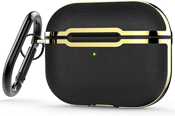 APPLE AIRPODS 3 LEATHER GOLD PLATED CASE - BLACK AND GOLD