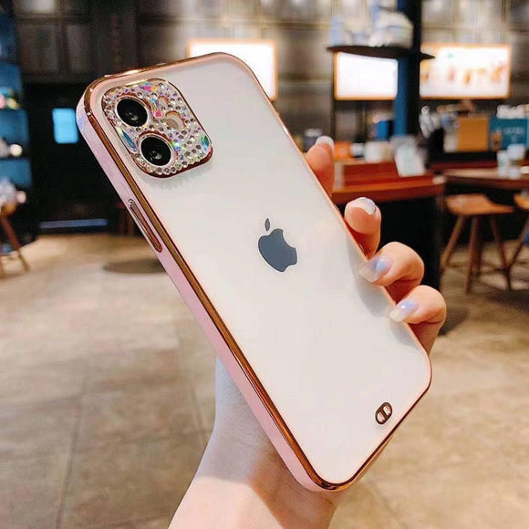 iPhone 12/12 Pro Color Bumper w/Diamond Case - Pink