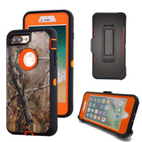 IPHONE 8 PLUS / 7 PLUS HEAVY DUTY CAMO RUGGED PROTECTIVE CASE WITH BELT CLIP BUILT-IN SCREEN PROTECTOR  (TREE ORANGE)