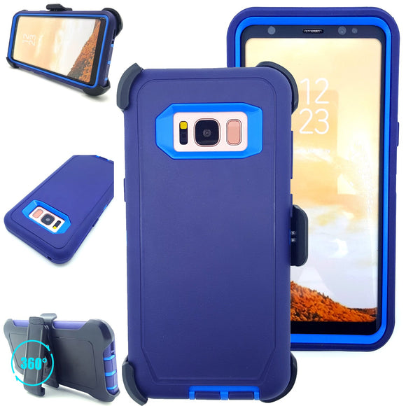 Galaxy S8 case,Vodico Heavy Duty High Impact Scratch Resistant Hard Plastic+Soft Silicon Rubber Tough Armor Defender Protective Case Cover with Belt Clip Holster For Smasung Galaxy S8 (Navy Blue)