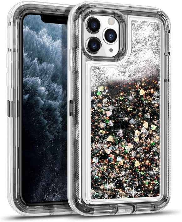 iPhone 11 Pro Case for Women Girls Glitter Cute Shockproof Protective Heavy Duty Clear Case with Sparkle Quicksand Hard Bumper Soft TPU Cover for iPhone 11 Pro,5.8 Inches,Black