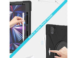iPad Pro 12.9 (6/5/4th Gen) Shockproof Hybrid Kickstand w/ Shoulder Strap Case - Black