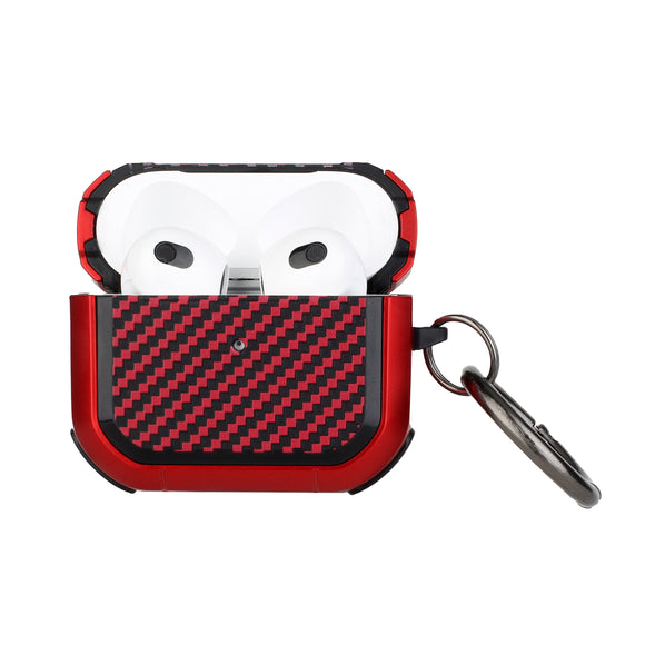 AirPods Pro Carbon Fiber Design Hybrid With Metal Hook Case Cover - Red
