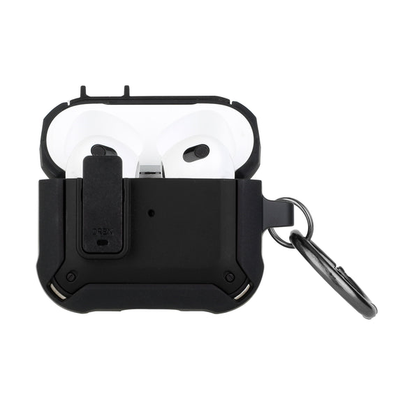 For Airpods Pro Switch Closure Premium Ultra ShockProof Hybrid With Metal Hook Case Cover - Black+Black