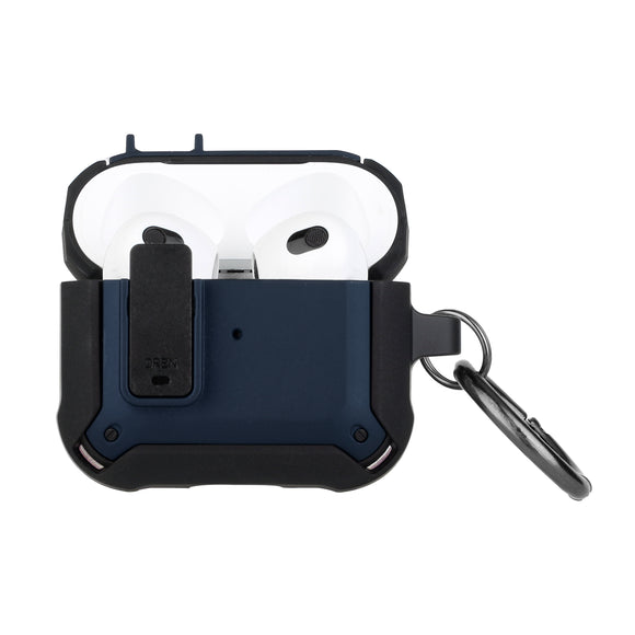 For AirPods 3 Switch Closure Premium Ultra ShockProof Hybrid With Metal Hook Case Cover - Black+Blue