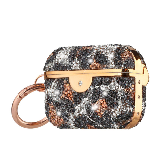 For AirPods 1/2 Leopard Design Bling Glitter Diamond Case Cover - Rose Gold