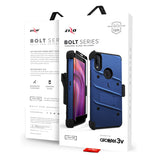 Alcatel 3V 2019 Case - ZIZO BOLT Series Built In Kickstand Holster and Full Glass Screen Protector - BLUE