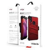 Alcatel 3V 2019 Case - ZIZO BOLT Series Built In Kickstand Holster and Full Glass Screen Protector - RED
