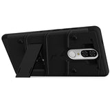 FOR COOLPAD LEGACY - BOLT CASE WITH BUILT IN KICKSTAND HOLSTER AND FULL GLASS SCREEN PROTECTOR- BLACK & BLACK
