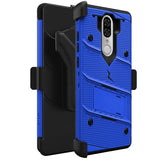 FOR COOLPAD LEGACY - BOLT CASE WITH BUILT IN KICKSTAND HOLSTER AND FULL GLASS SCREEN PROTECTOR- BLUE & BLACK