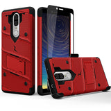 FOR COOLPAD LEGACY - BOLT CASE WITH BUILT IN KICKSTAND HOLSTER AND FULL GLASS SCREEN PROTECTOR- RED & BLACK