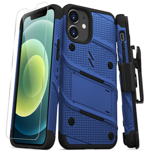 ZIZO BOLT SERIES IPHONE 12 MINI CASE WITH TEMPERED GLASS - BLUE & BLACK
