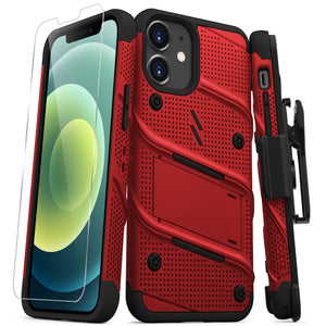 ZIZO BOLT SERIES IPHONE 12 MINI CASE WITH TEMPERED GLASS - RED & BLACK