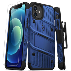 ZIZO BOLT SERIES IPHONE 12 / IPHONE 12 PRO CASE WITH TEMPERED GLASS - BLUE & BLACK