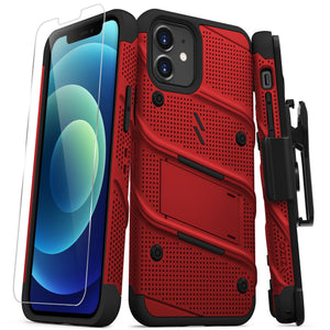 ZIZO BOLT SERIES IPHONE 12 / IPHONE 12 PRO CASE WITH TEMPERED GLASS - RED & BLACK
