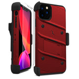 ZIZO BOLT IPHONE 11 PRO (2019) CASE - BUILT-IN KICKSTAND BELT HOLSTER TEMPERED GLASS SCREEN PROTECTOR-Red/Black
