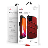 ZIZO BOLT IPHONE 11 PRO MAX (2019) CASE - BUILT-IN KICKSTAND BELT HOLSTER TEMPERED GLASS SCREEN PROTECTOR - Red / Black