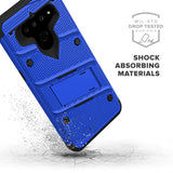 FOR LG V50 THINQ 5G - BOLT CASE WITH BUILT IN KICKSTAND AND HOLSTER BELT CLIP-BLUE & BLACK