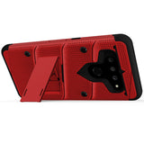 FOR LG V50 THINQ 5G - BOLT CASE WITH BUILT IN KICKSTAND AND HOLSTER BELT CLIP-BLACK & RED