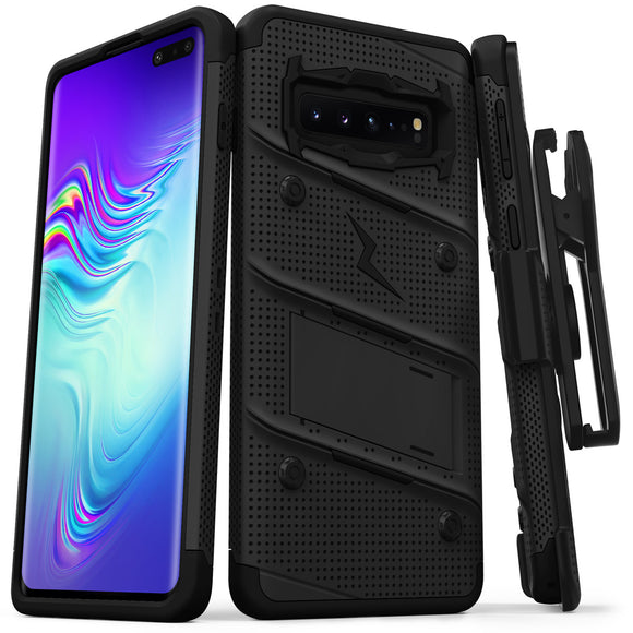 FOR SAMSUNG GALAXY S10 5G - BOLT CASE WITH BUILT IN KICKSTAND HOLSTER-BLACK & BLACK