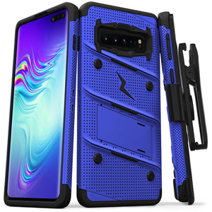 FOR SAMSUNG GALAXY S10 5G - BOLT CASE WITH BUILT IN KICKSTAND HOLSTER-BLUE & BLACK