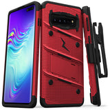 FOR SAMSUNG GALAXY S10 5G - BOLT CASE WITH BUILT IN KICKSTAND HOLSTER-BLACK & RED