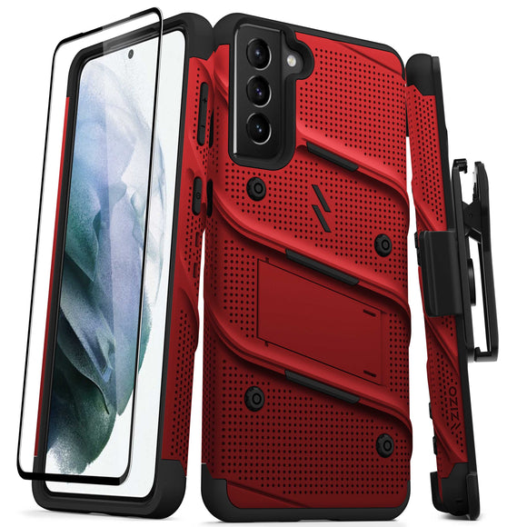 ZIZO BOLT SERIES GALAXY S21+ 5G CASE WITH TEMPERED GLASS - RED & BLACK