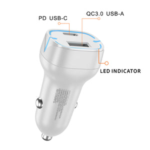 36W PD DUAL PORT CAR CHARGER - WHITE