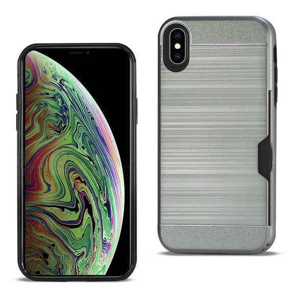 Reiko iPhone XS Max Slim Armor Hybrid Case With Card Holder In Silver