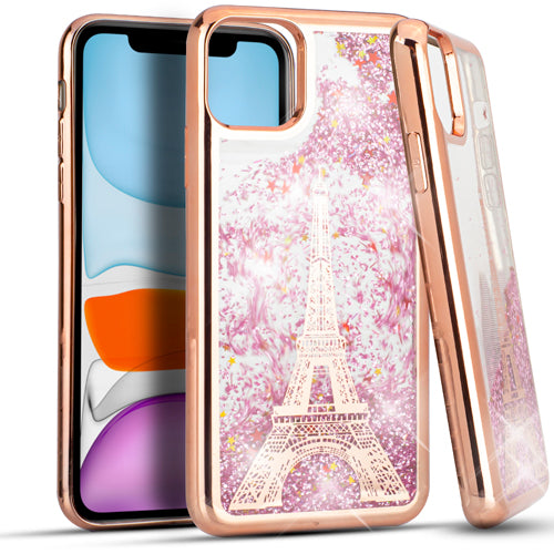 iPhone 11 6.1 CHROME Glitter Motion Paris Tower ROSE GOLD