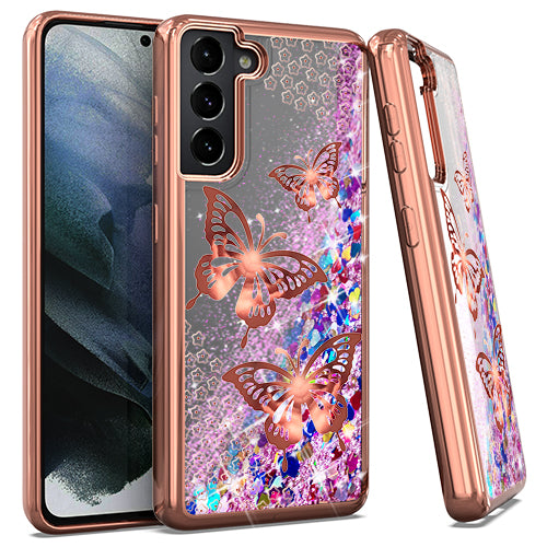 Samsung S21 6.2 CHROME Glitter Motion Butterfly ROSE GOLD