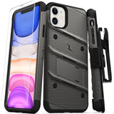 ZIZO BOLT SERIES IPHONE 11 (2019) CASE - BUILT-IN KICKSTAND BELT HOLSTER TEMPERED GLASS SCREEN PROTECTOR (GUN METAL GRAY/BLACK)