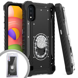 PKG Samsung A01 Metal Jacket Diamond Stand Black