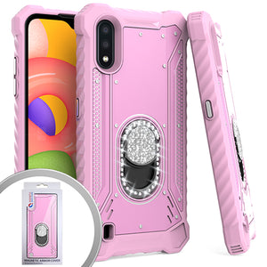 PKG Samsung A01 Metal Jacket Diamond Stand Pink