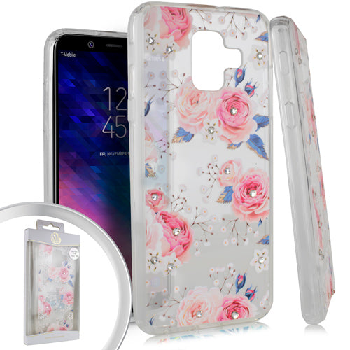 PKG Samsung A6 Flower Spot Diamond White w/ Pink Roses