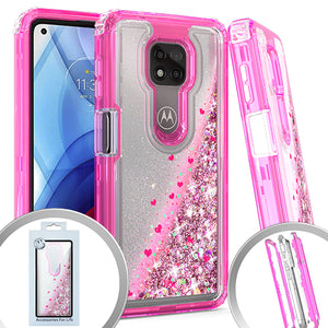 PKG 3 IN 1 Motorola Moto G Power 2021 Glitter Motion Hot Pink