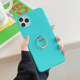 Transparent Neon Case With Finger Ring Holder Back Cover For iPhone 11 Promax- Green