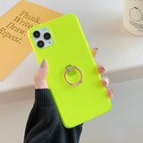 Transparent Neon Case With Finger Ring Holder Back Cover For iPhone 11 - Lime