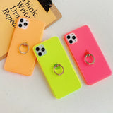 Transparent Neon Case With Finger Ring Holder Back Cover For iPhone 11 Promax- Pink